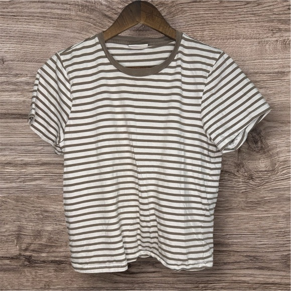 Frank & Oak Tops - Frank & Oak Brown and White Striped Tee